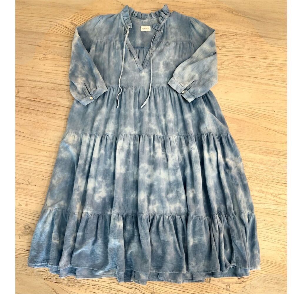 Honorine Women's Giselle Blue Tie-Dye Boho Trapeze Dress Medium - Picture 3 of 11